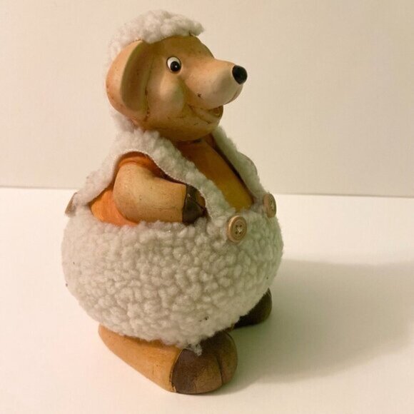 Vintage Lamb Coin Bank with Outfit 6 Inch Tall Ceramic  Sheep Figurine - Picture 2 of 13